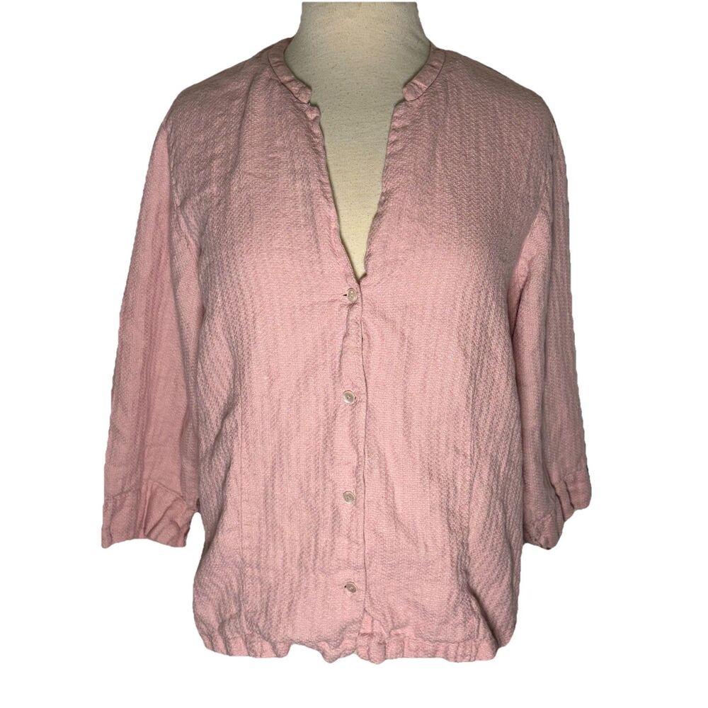 Eileen Fisher Woman Linen Textured Shirt Mauve Pink Button Front 3/4 Sleeve 1X